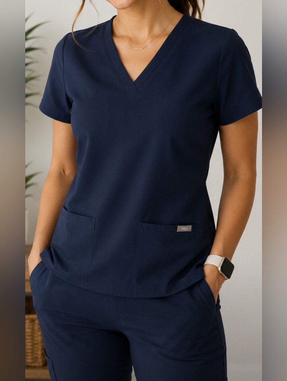 Figs Women's Navy V-Neck Short Sleeve Medical Top
